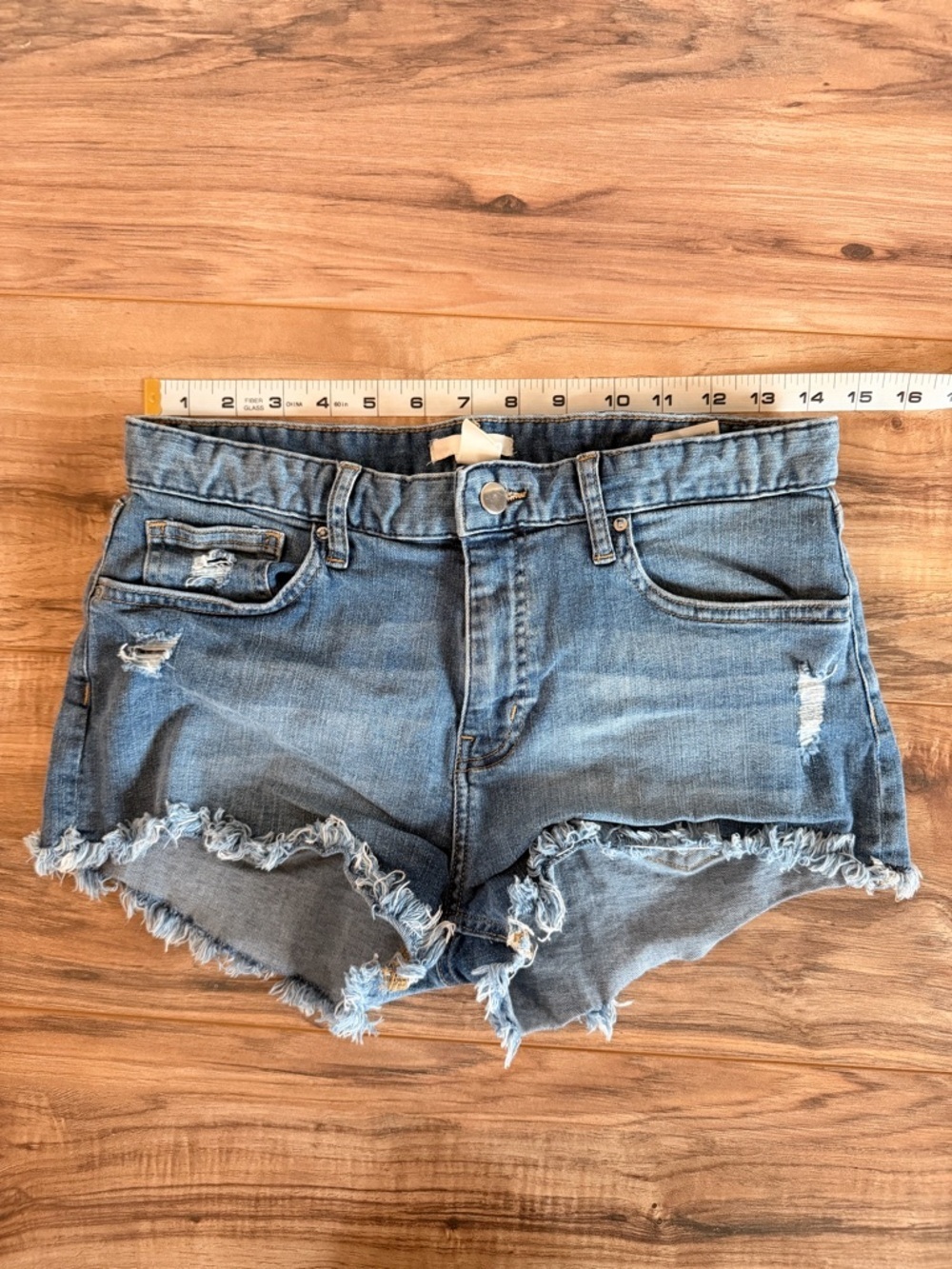 H&M Light Blue Distressed Denim Cutoff Shortie Shorts - Picture 4 of 6